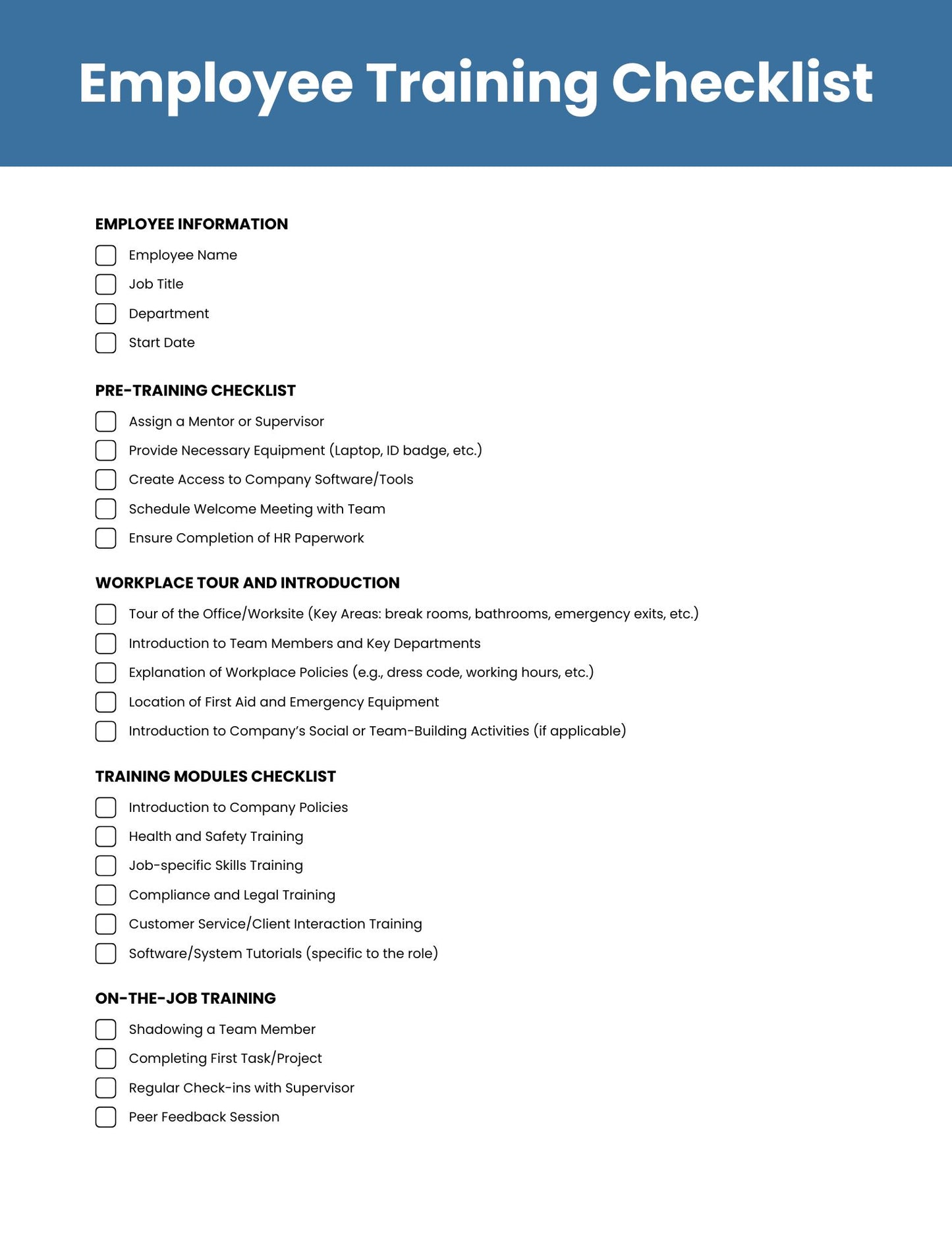 Employee Training Checklist