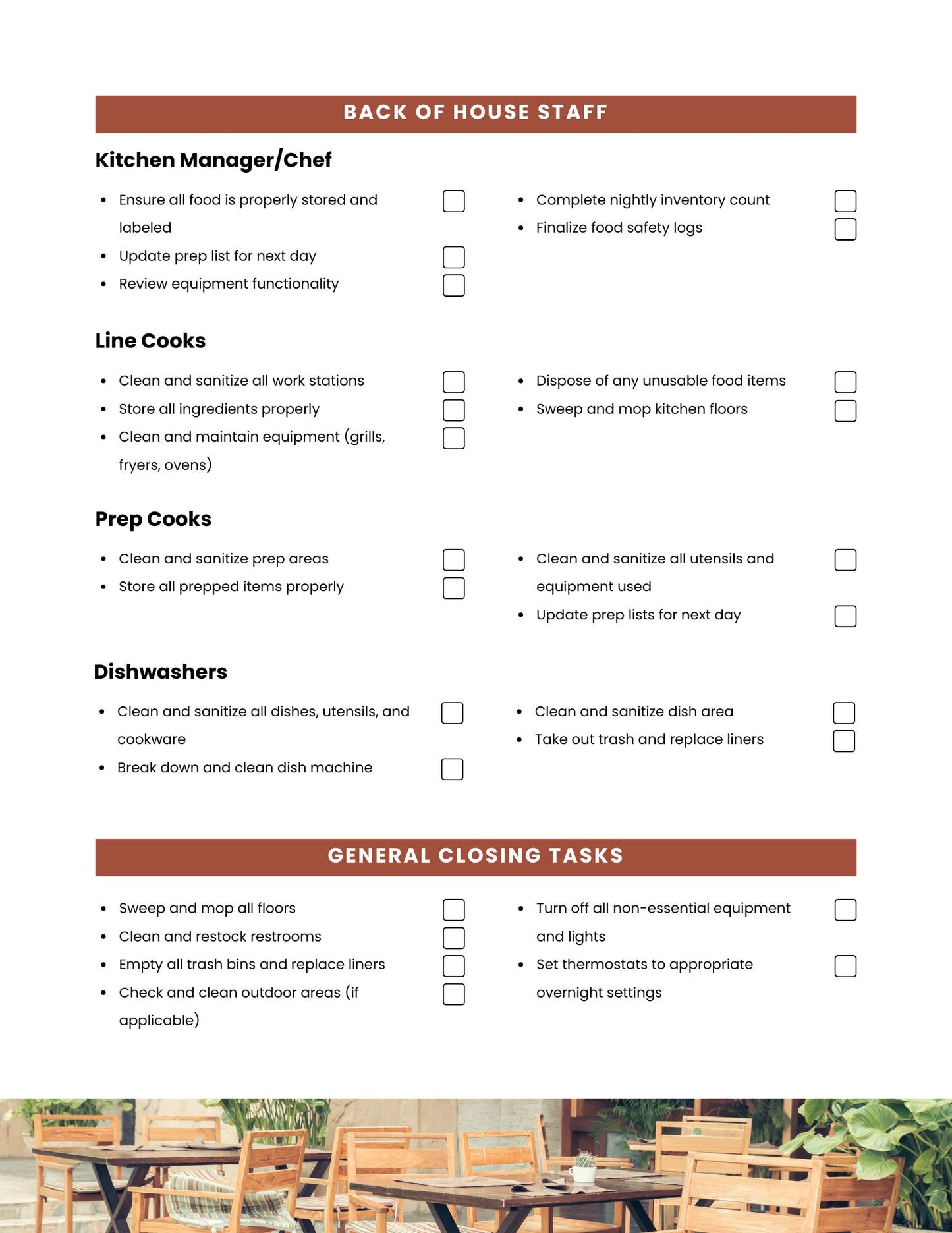 Business Opening & Closing Procedure Checklist